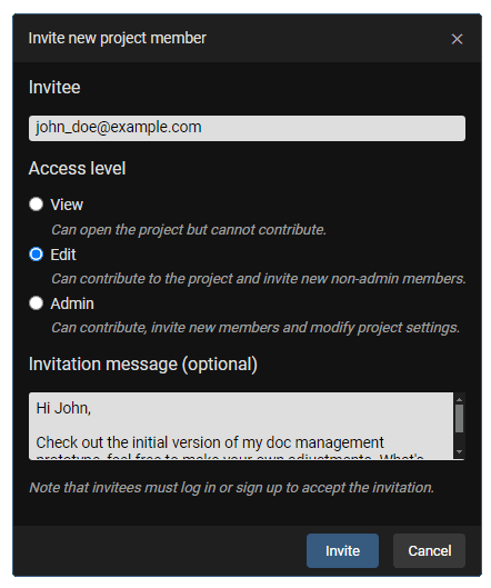 Invite a new project member