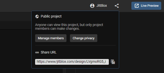 Project sharing dialog