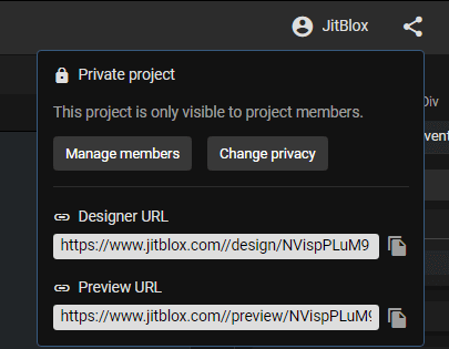 The project sharing dialog