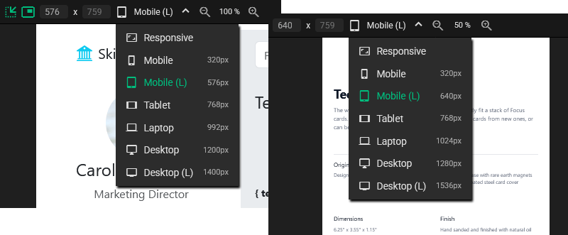 Bootstrap (left) and Tailwind (right) screen sizes
