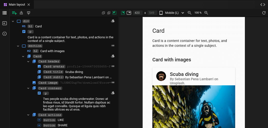 Template preview set to mobile (L) size