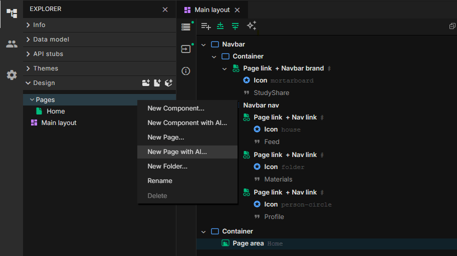 Creating a new page with AI