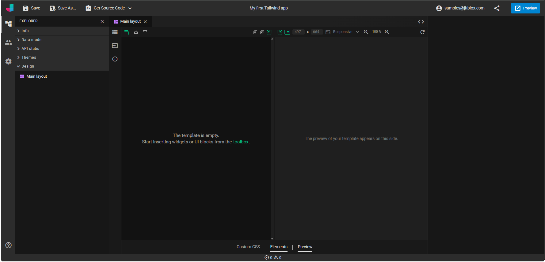 An empty JitBlox project