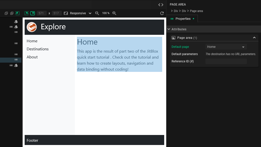 Default Page Area destination