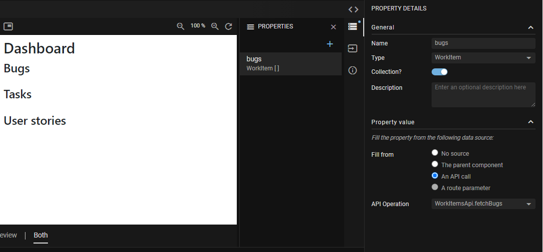 Using the API stub on the dashboard