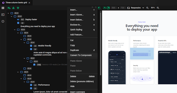 A powerful template editor that works faster than any HTML editor.